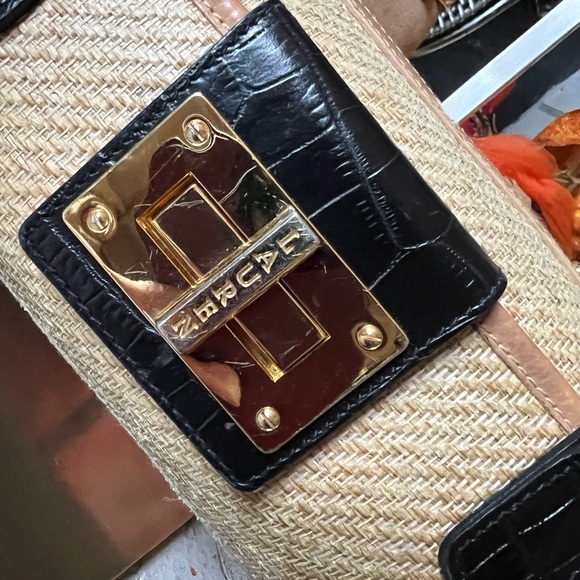 Ralph Lauren Vintage Rare Rafia & Croc Embossed Leather Chain Strap Shoulder Bag - Picture 3 of 13